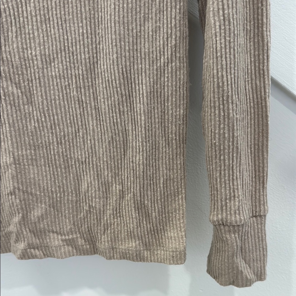 LNA Revolve Bardot Long Sleeve Tee with Keyhole Choker Neck in Oat - Picture 5 of 8